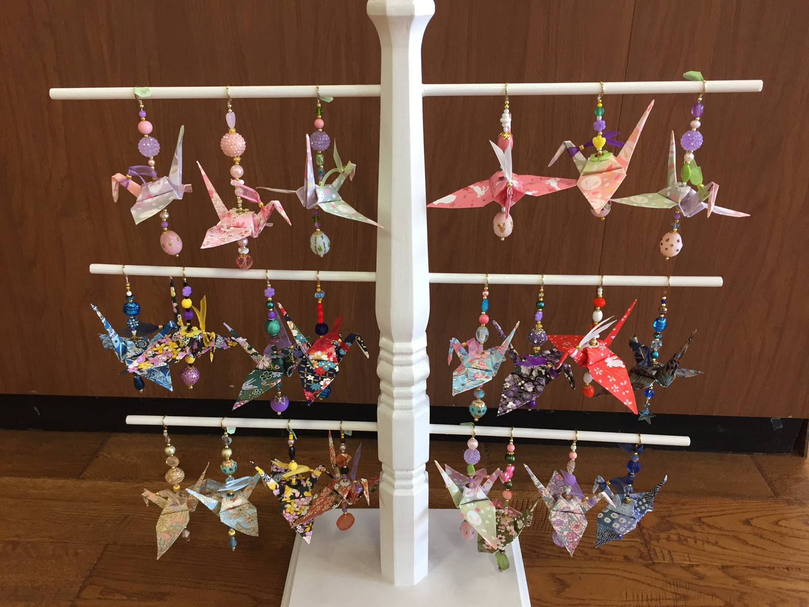 Paper Crane Ornaments on a stand