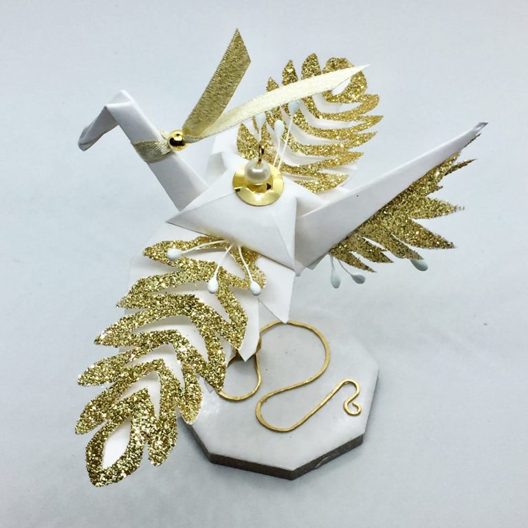 Paper Crane Sculpture Glitter Wings