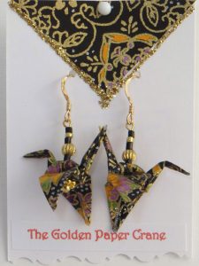Paper Crane Earrings in black and gold