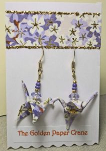 Paper Crane earrings cherry blossoms in purple